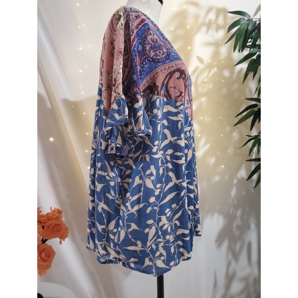 Umgee Boho Mixed Print Oversized Open Kimono Cardigan Top Womens Size S Ruffle - Picture 4 of 10